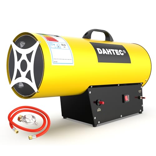 DAHTEC 170,600 Btu/hr Industrial Gas Space Heater Portable Fan Garage Warmer Heater Workshops Hot Air Blower Fuel Consumption 3.63kg/h, Yellow, 50KW