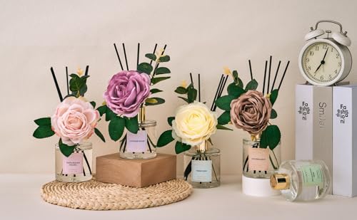 Image of Cocorina Reed Diffuser Set, Flower Reed Diffuser Cashmere Vanilla, Scented Diffuser with Sticks Home Fragrance Essential Oil for Bathroom Shelf Decor, Living Room, Large Room, Rose /6.7 Ounce /1pack