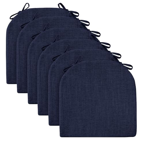 Image of Wellsin Chair Cushions for Dining Chairs 6 Pack - Kitchen Chair Cushions with Ties and Non-Slip Backing - Dining Chair Pads 16 inchX16 inchX2 inch, Navy
