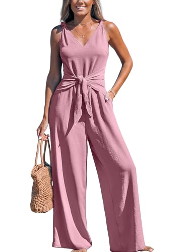 CUPSHE Damen Jumpsuit V-Ausschnitt Ärmellos Overall Weites Bein Strampler Knotenträger Playsuit Sommer Strand Hosenanzug...