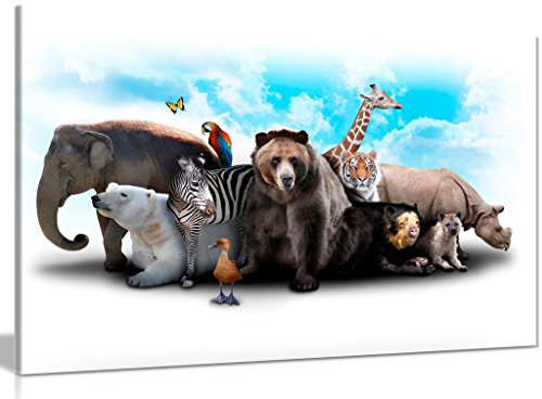 Wild Animals Nursery Canvas Wall Art Picture Print (18x12in)