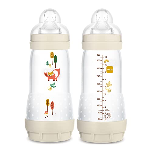 Image of MAM Easy Start Anti Colic 11 oz Baby Bottle, Easy Switch Between Breast and Bottle, Reduces Air Bubbles and Colic, 2 Pack, 4+ Months, Matte/Unisex