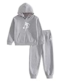 Xumplo Conjunto de 2 piezas de ropa de baloncesto para niños con capucha de manga larga y pantalones deportivos para primavera y otoño, gris, 8-10 años