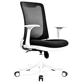 Ergonomischer Bürostuhl mit Lendenwirbelstütze, atmungsaktiver Computerstuhl für Zuhause und Büro, verstellbare Armlehnen, leichtgängige Rollen, modernes weißes Design
