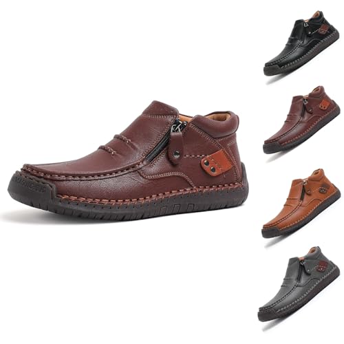 The First Young Driving Boots Men, Men’s Handmade Premium Leather Slip-On Driving Boots Travel & Outdoor