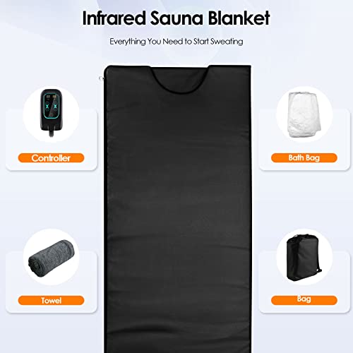 Reloive Upgraded Far Infrared Portable Sauna Blanket Heating Detox With Carrying Bag 50 Pieces Plastic Sheeting And Towel For Home Beauty Salon Black #TOP2