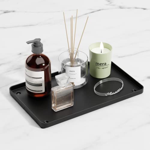Vanity Trays For Bathroom, Counter, Kitchen, 8.3"×5.1" Metal Holder For Paper, Towel, Napkin, Soap, Perfume, Key, Candle, Serving, Bath Accessories Home Decorative Organizer, Black,1 Pack #TOP10
