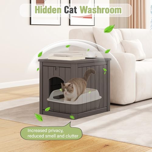 Image of Cat Litter Box Enclosure, Feral Outdoor Cat Enclosure Weatherproof for Winter Outside, Litter Box Furniture Fit Litter Box, Sturdy Resin Shelter for Living Room, Easy to Assemble, Grey