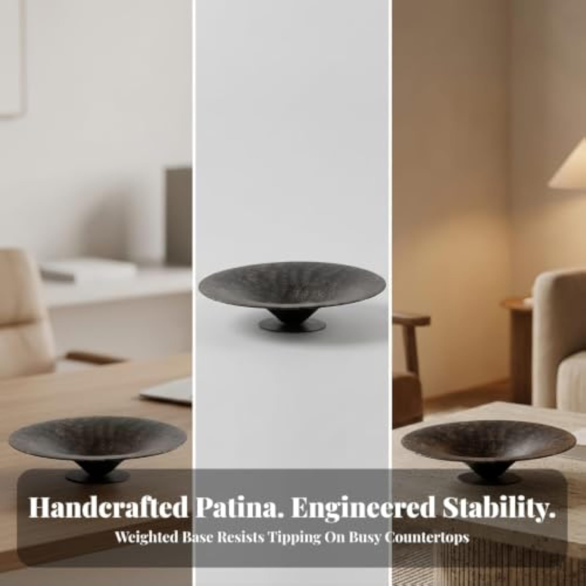 Rustic Round Metal Tray with Pedestal Base