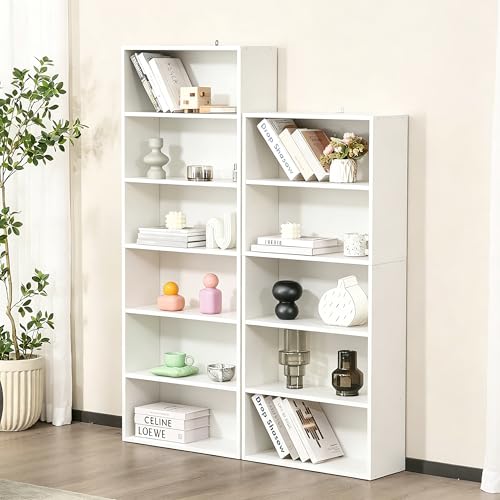 Image of HealSmart 6 Tier Bookcase, Industrial 6 Book Shelf, 9.2 inch D x 23.8 inch W x 63 inch H Tall Open Cube Storage Organizer for Home Office, Living Room, Bedroom and Dinning Room, White
