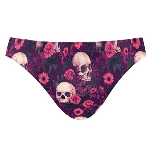 Men's Swim Briefs Skull Flower Swimsuit Beach Swimwear Bikini M B0404493