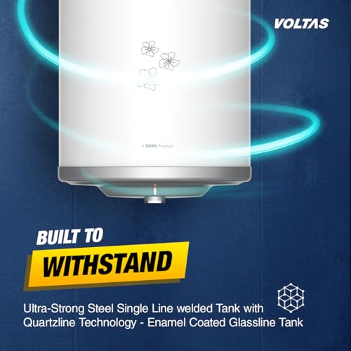Image of Voltas Aqua Prime 10L Water Heater 2000W, Warranty of 7 years on Tank, 3 Years on Heating Element, 2 Years on Product by Voltas|Free Installation| Free Connecting Pipe|Copper Element|8 Bar (White)