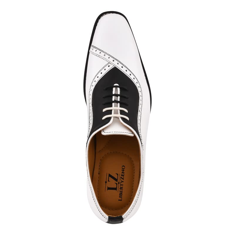 Image of LIBERTYZENO Mens Burnished Toe Genuine Leather Adults Lace Up Oxford Dress Shoes for Easter Gift