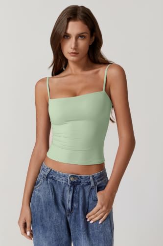 Image of QINSEN Women's Double Lined Basic Tank Top Adjustable Spaghetti Straps Sleeveless Camisole Shirts