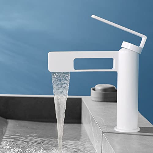 Robinet mitigeur en laiton blanc pour lavabo de salle de bain style cascade