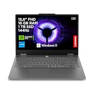 Lenovo LOQ Essential Gaming AI Laptop | 15.6" FHD 144Hz | NVIDIA GeForce RTX 5060 | Intel Core i5-13450HX | 16GB RAM | 1TB SSD | Windows 11 | QWERTZ | Weiss-beleuchtet | Grau | 3 Monate Game Pass