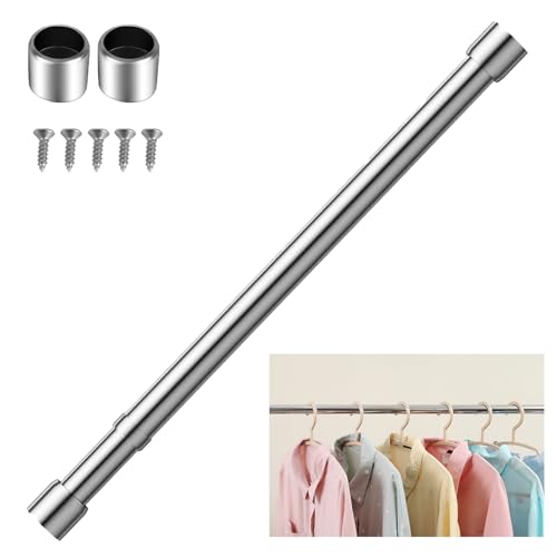 60-100cm Extendable Stainless Steel Wardrobe Rail, Adjustable Clothes Rail Pole with End Sockets, Heavy Duty Telescopic Wardrobe Hanging Rail for Closet, Kids & Wall Mounted