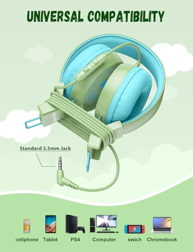 Image of New Bee Kids Headphones for School with Microphone KH20 HD Stereo Safe Volume Limited 85dB /94dB Foldable Lightweight On-Ear Headphone for boy Mac /Android /Kindle /Tablet /Pad