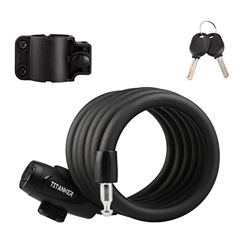 Titanker Bike Lock, Bike Locks Cable Lock 6 Feet Coiled Secure Keys Bike Cable Lock with Mounting Bracket, 1/2 Inch Diameter (6 Feet) Cover