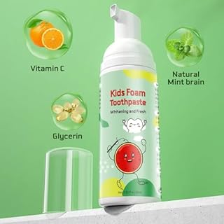 Dentifricio Schiuma Bambini, Riduce la Placca, Dentifricio in Schiuma Sbiancante a Basso Contenuto di Fluoro con Formula Naturale per Spazzolino a Forma di U dai 3 Anni in su (Fragola & Anguria)