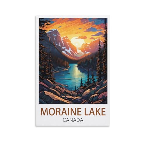 Affiche lac Moraine Canada style vintage pour décoration salon moderne
