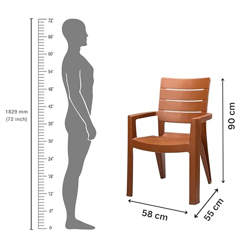 Image of Cello Jordan Polypropylene Plastic Arm Chair | Modern Multipurpose Seating for Home, Office, Garden & Balcony | Ergonomic Indoor & Outdoor Furniture (Color: Sandalwood, Set of 4 piece)