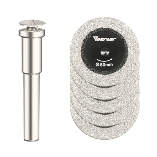 Vearter 5 Stück Diamant Trennscheiben, 50mm Doppelseitige Trennscheibe für Geradschleifer/Elektrische Handbohrmaschine, Diamanttrennscheibe mit 6mm Dorn für Fliesen, Quarzstein, Granit, Ziegel, Marmor Vearter 5 Stück Diamant Trennscheiben, 50mm Doppelseitige Trennscheibe für Geradschleifer/Elektrische Handbohrmaschine, Diamanttrennscheibe mit 6mm Dorn für Fliesen, Quarzstein, Granit, Ziegel, Marmor
