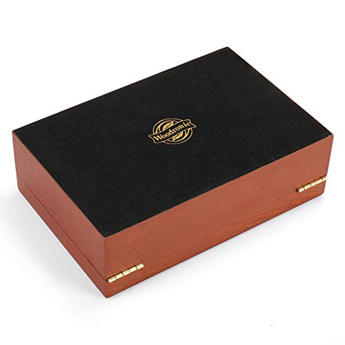 Woodronic Handmade Humidor Cigar Box Spanish Cedar Lining for 6 to 10 Counts, Desktop Cigar Case Gift Set with Humidifier, Mahogany Finish with Inlay