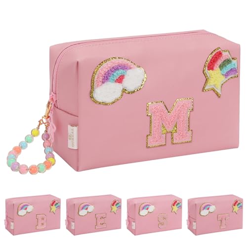 Initial Makeup Bag for Girls, Cute Makeup Bag Small Cosmetic Bag Travel Make Up Organizer Pouch, Birthday Gifts for Girls 4 5 6 7 8 9 10 11 12 13 14 15 Years Old, Teen Girls Gifts Trendy Stuff