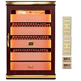Cigar Humidor, Desktop Cigar Humidor Cabinet Triple-Sided Light with Digital Hygrometer, Humidifier and Humidity Packs. 5 Ceder Wood Drawers,Humidor Cigar Box can Hold 500 Cigars. Present for Men