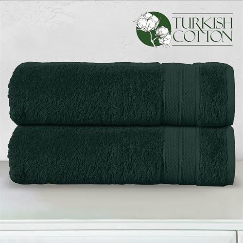 Image of Elegant Comfort Three Line Popcorn Towel Set for Bathroom 27 x 54 inches, Premium Hotel Quality 2-Pack Bath Towels, 100% Turkish Cotton, Soft and Durable, Quick Dry and Highly Absorbent, Forest Green