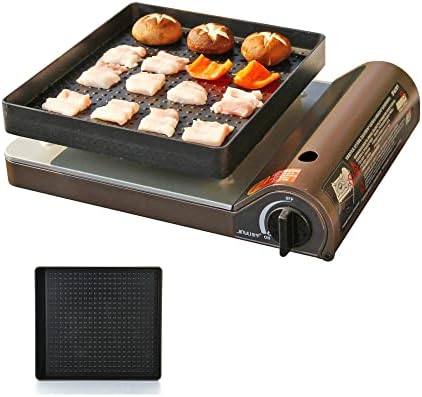 Waymult Cast Aluminum Non stick grill pan for stove top griddle,Korean BBQ style square pan suitable to portable outdoor grill and indoor gas stove burner cooking.