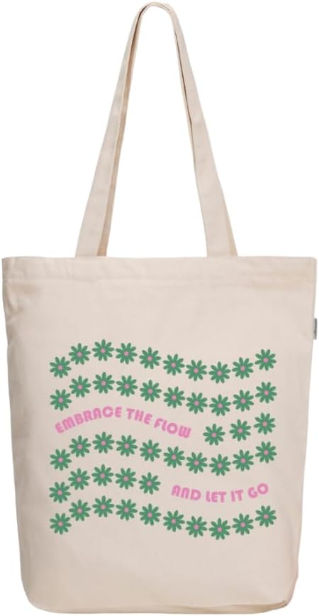 Ecoright Tote Bag for Women with Zipper, Small Tote Bag, Canvas Bag, Reusable Cotton Bag for Beach, Grocery, School & Work