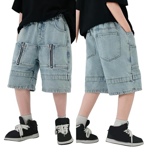 Shorts en jean pour garçons élastique facile à enfiler avec poches