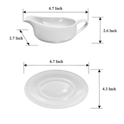 Gravy Boat with Ceramic Tray, 1 PC 8 oz Easy Pour White Gravy Boat with Saucer Stand for Salad Dressings, Milk,Broth, Creamer and More/ Microwave & Dishwasher Safe
