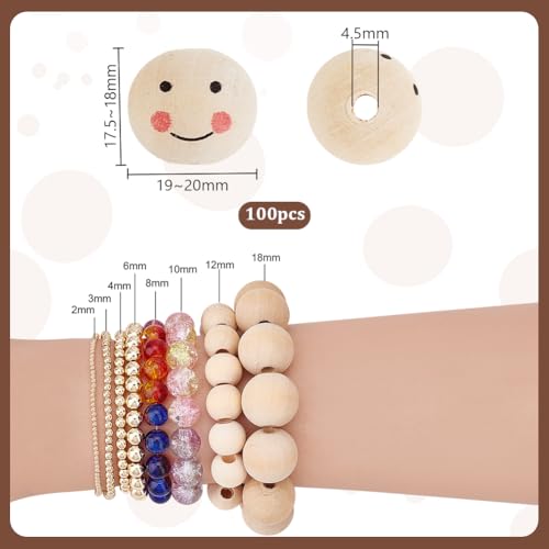 Image of PandaHall 100pcs Natural PapayaWhip Color Smile Face Ball Wood Beads Spacer Beads for DIY Jewellery Bracelet Necklace Making