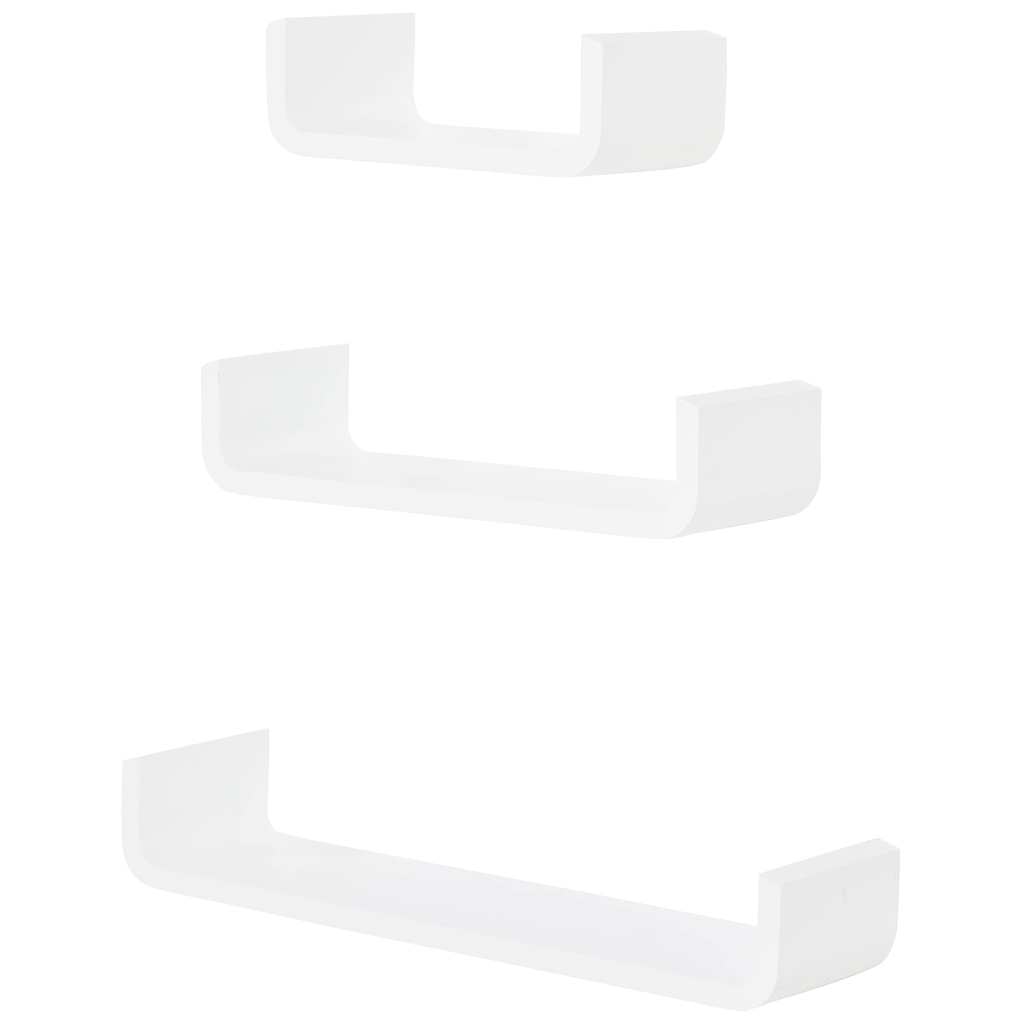HOMCOM Set de 3 Estanterías Flotantes 60/45/30x15x10 cm Estantes de Pared de Madera Almacenamiento de Libros Fotos Decoración para Salón Pasillo Habitación Blanco