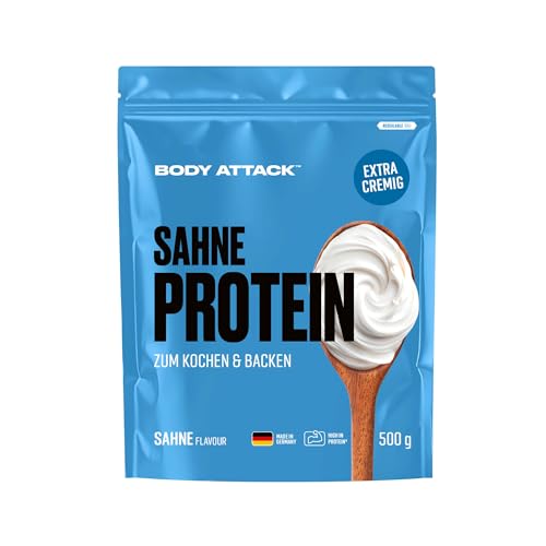 Body Attack Sahne Protein 500 g Protein Sahne Alternative zum Backen & Kochen für Saucen & Desserts Whey & Casein Protein mit Laktase ohne Zuckerzusatz Made in Germany