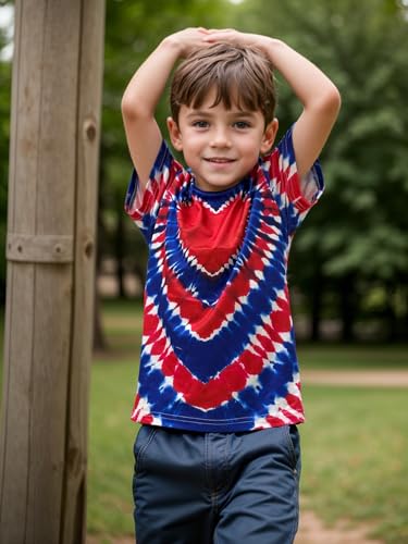 Image of Kids 4th of July 3D Tie Dye Style T-Shirt Boys Girls Patriotic American Flag Clothes Firecracker Tops 4-10 Years