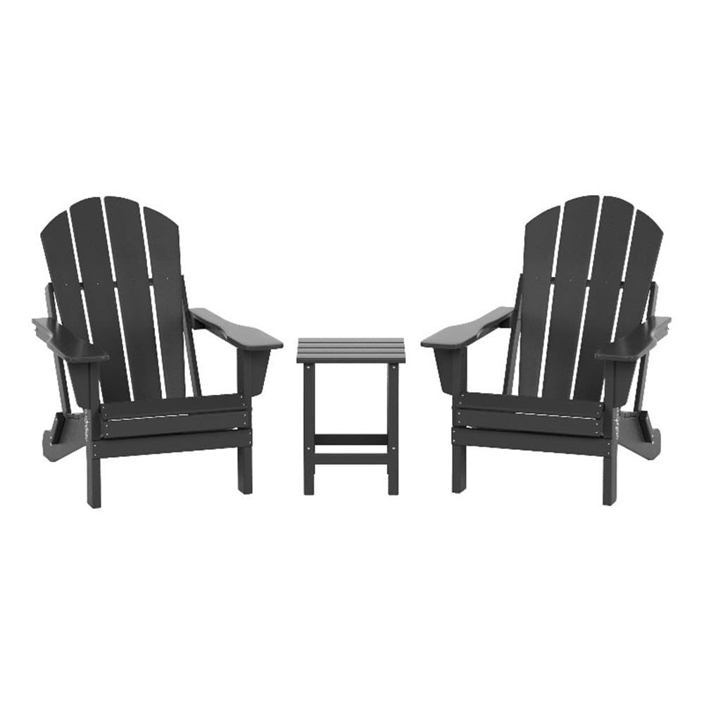 Costaelm 3 piece Patio Set, Outdoor Modern Adirondack Table and Chairs, All Weather Balcony Furniture Set Lounge Firepit Chairs for Outside Deck