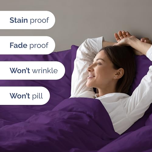 Image of Duvet Cover Full Size Set - Extra Soft Full Duvet Cover 80 inch x 90 inch with 2 Pillow Shams for Women, Men, Kids & Teens - Hotel Luxury, Easy-Care w / Zipper Closures & Ties - Comfy and Breathable (Purple)