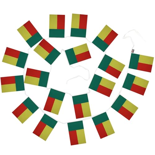 Image of AZ FLAG Benin 6 meters BUNTING Flag 20 flags 9'' x 6'' - Beninese STRING flags 15 x 21 cm