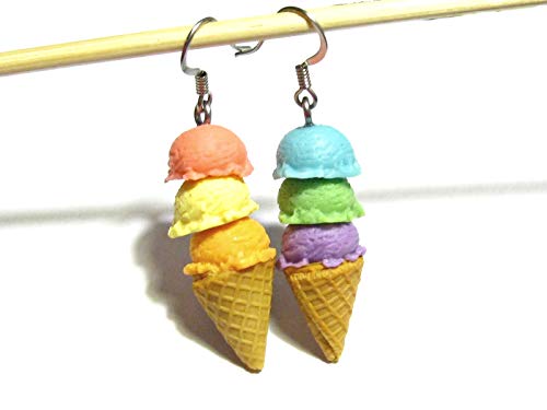 Rainbow Ice Cream Dangle Earrings - Carnival Collection - Tiny Food Jewelry #TOP6