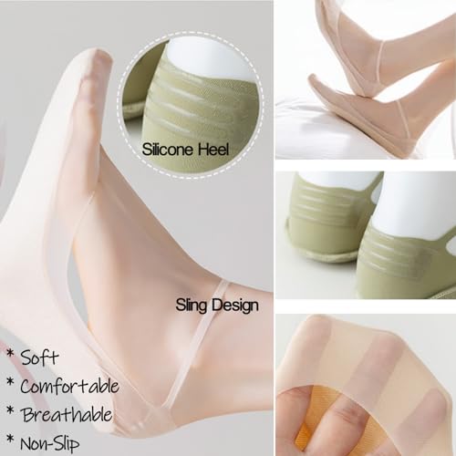 Image of 4 Pairs No Show Thin Socks with Sling Non-Slip Invisible Sock Ice Silk Ultra Low Cut Liner Socks for Girls Women (2 Pairs Black+2 pairs Beige)
