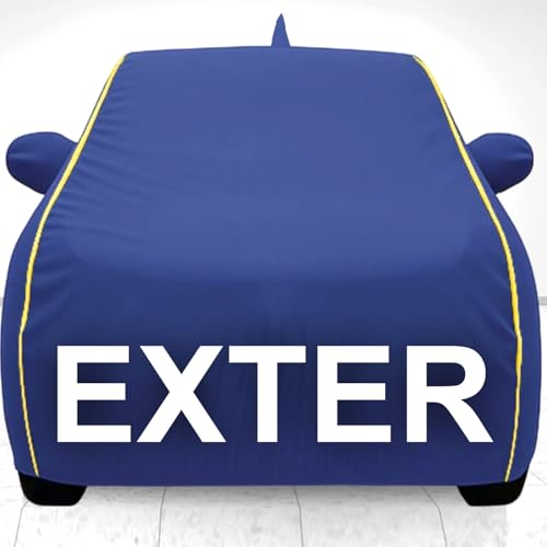 Image of UNIQE Waterproof Car Cover for Hyundai Exter | UV Protection | Dustproof | Windproof Belt & Elastic Hem | Mirror & Pockets | All Weather Car Body Cover (Blue, Exter)