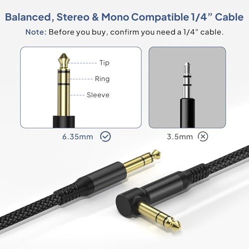 1/4 Inch TRS Instrument Cable 3M 2-Pack