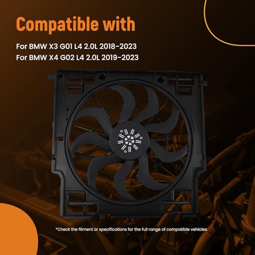 Image of maXpeedingrods Radiator Fan Assembly with Shroud for BMW G01 X3 2018-2023, G02 X4 2019-2023 2.0L, 17428487637 17118642750 75319