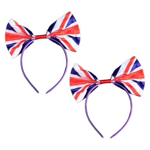 Hopzab 2PCS Union Jack Bow Headbands Patriotic Satin Hair Accessories for National Celebrations for Royal Events and Parties Versatile Decorative UK Flag Headwear
