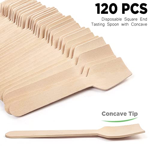 Lotfancy Mini Wooden Spoons, 120Pcs 3.75" Disposable Tasting Sampling Spoons With Concave Tip, Biodegradable And Compostable #TOP2