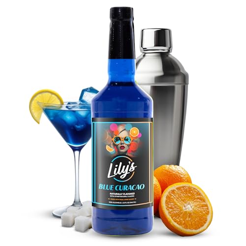 Lily&rsquo;s Mixers Blue Curacao Syrup for Cocktails | Each Large Bottle of Vibrant Orange Citrus Drink Mixer Makes Up to 64 Drinks | Made in Small Batches with Real Cane Sugar | 32 Fl Oz (Pack of 1)